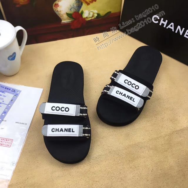 Chanel女鞋 香奈兒春夏新款字母logo涼鞋魔術貼涼鞋 Chanel沙灘鞋  naq1241